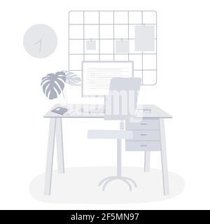 workspace chair table element with grey color style Stock Vector