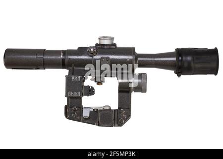 PSO - soviet sniper scope for SVD sniper rifle isolated on white background Stock Photo