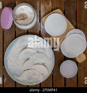 Making Chinese dumplings (wonton). Stock Photo