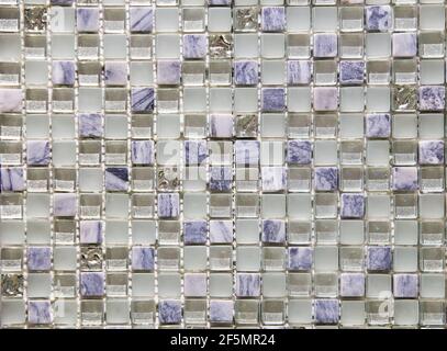 Small mosaic tiles for walls. Closeup, background. Stock Photo
