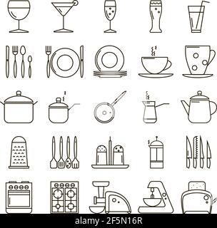 Simple set of kitchen vector line icons collection for web sites, infographics, printed materials Stock Vector
