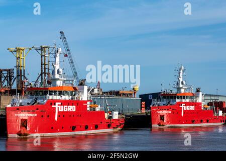 Fugro offshore industries supply ships Great Yarmouth Norfolk UK Stock Photo