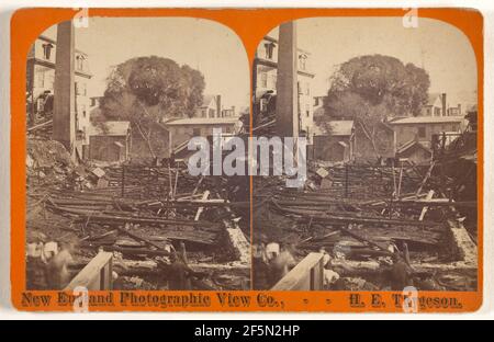 Fire at the Dexter Yarn Co., 'Balling Room' Bldg on East Ave., Pawtucket, R.I., June 1883...Looking across the rear.. H.E. Thygeson (American, active Pawtucket, Rhode Island 1880s) Stock Photo