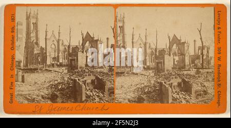 Great Fire in Chicago, October 9th, 1871. St. James. Lovejoy & Foster Stock Photo