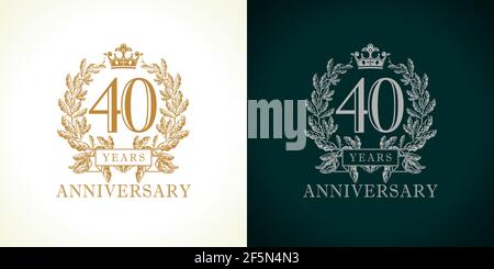 40 years old luxury logotype. Congratulating 40th numbers gold color template framed in palms. Isolated congrats design. Celebrating tradition four, z Stock Vector