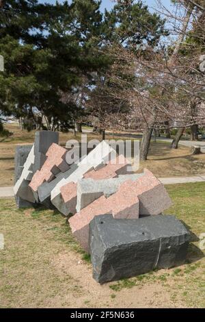 Mountain and River artwork by Mitsuaki Sora 1987 in Tokiwa Park, Ube city, Yamaguchi, Japan Stock Photo