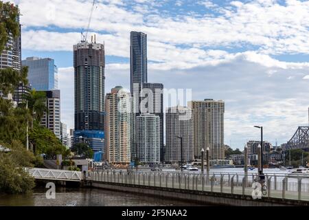 The iconic Brisbane Cityscape along the Brisbane River in Queensland on March 24th 2021 Stock Photo