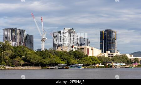 The iconic southbank along the  Brisbane River in Queensland on March 24th 2021 Stock Photo