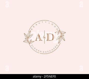 AD letters Beautiful floral feminine editable premade monoline logo ...