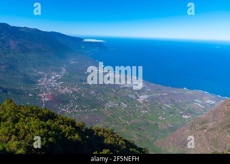 Aerial view of El Golfo valley from Mirador de Jinama at El Hierro, Canary islands, Spain. Stock Photo