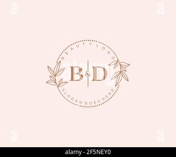 BD letters Beautiful floral feminine editable premade monoline logo suitable for spa salon skin hair beauty boutique and cosmetic company. Stock Vector