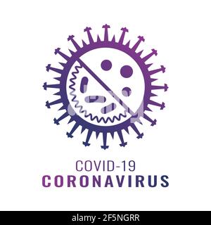 A coronavirus logo with an acronym of COVID-19 and a word of coronavirus is isolated on a white background. Flat vector illustration. Stock Vector