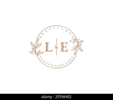 LE letters Beautiful floral feminine editable premade monoline logo suitable for spa salon skin hair beauty boutique and cosmetic company. Stock Vector