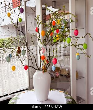 Easter tree decorated with colorful Easter eggs Stock Photo