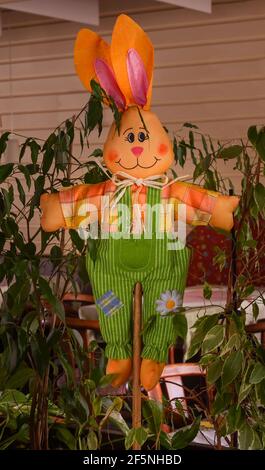 An Easter Bunny In a Table Plant Stock Photo