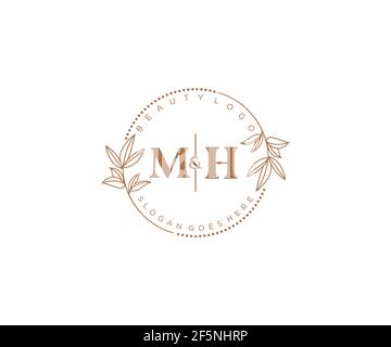 MH letters Beautiful floral feminine editable premade monoline logo ...