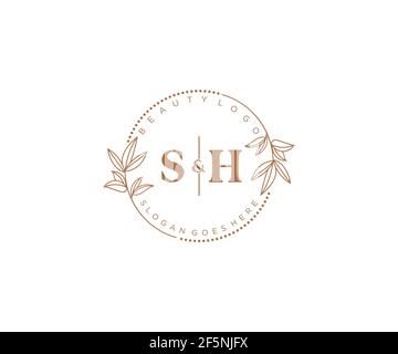 SH letters Beautiful floral feminine editable premade monoline logo suitable for spa salon skin hair beauty boutique and cosmetic company. Stock Vector