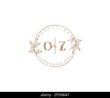 OZ letters Beautiful floral feminine editable premade monoline logo suitable for spa salon skin hair beauty boutique and cosmetic company. Stock Vector