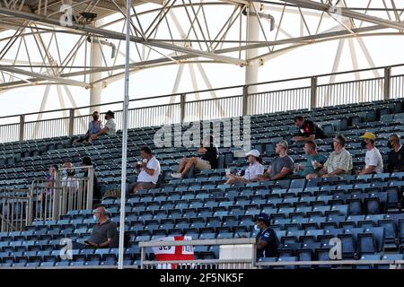 Sakhir, Bahrain. 27th Mar, 2021. Fans in the grandstand. 27.03.2021. Formula 1 World Championship, Rd 1, Bahrain Grand Prix, Sakhir, Bahrain, Qualifying Day. Photo credit should read: XPB/Press Association Images. Credit: XPB Images Ltd/Alamy Live News Stock Photo