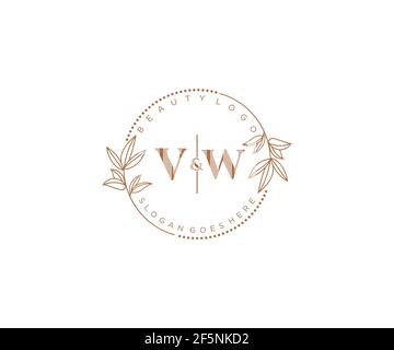 VW letters Beautiful floral feminine editable premade monoline logo ...