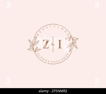 ZI letters Beautiful floral feminine editable premade monoline logo suitable for spa salon skin hair beauty boutique and cosmetic company. Stock Vector