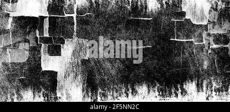 Abstract grunge monochrome messy background.  Drawing on old grungy surface. Vintage dirty cracked wall Stock Photo