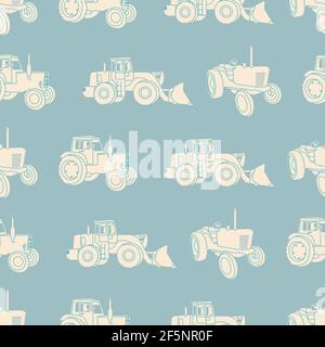 Vector seamless pattern. Tractor, harvester and agrimotor. Retro style, print on paper, fabric. Agro concept. Stock Vector