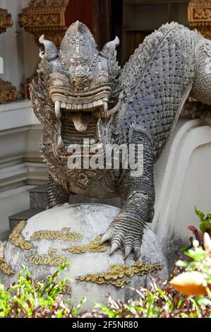 Snake statues at wat Buppharam temple in Chiang Mai Stock Photo