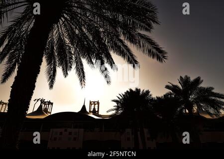 Sakhir, Bahrain. 27th Mar, 2021. Circuit atmosphere - sunset. Bahrain Grand Prix, Saturday 27th March 2021. Sakhir, Bahrain. Credit: James Moy/Alamy Live News Stock Photo