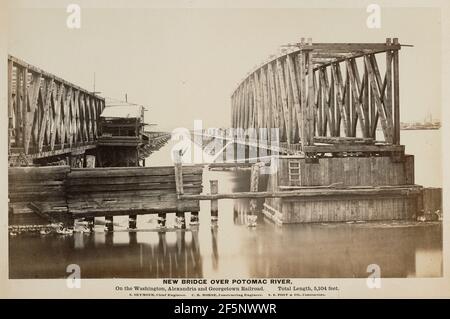 New Bridge over Potomac River. On the Washington, Alexandria and Georgetown Railroad. Total length 5,104 feet.. A.J. Russell (American, 1830 - 1902) Stock Photo