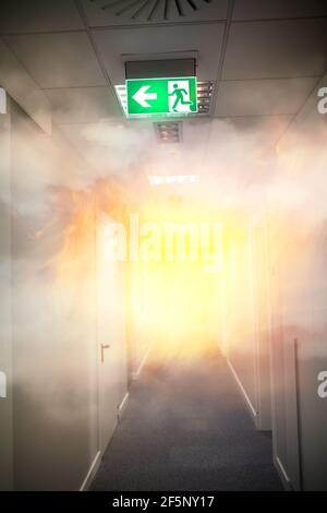 fire and smoke in offices inside the building Stock Photo