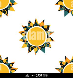 Seamless vector  pattern with artistic sun on white background. Simple happy fashion wallpaper design. Decorative symbol fabric textile. Stock Vector