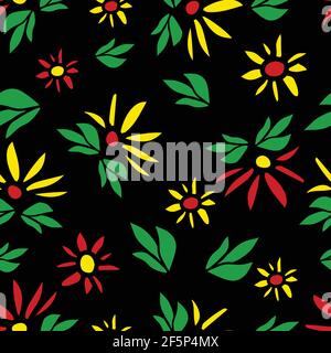 Seamless vector pattern with flowers on black background. Beautiful vintage floral wallpaper design. Simple fashion textile. Stock Vector
