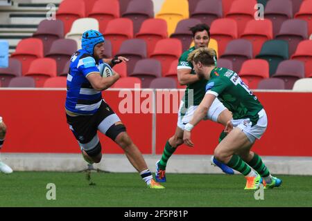 Brentford, England. 27 March 2021. Zach Mercer of Bath during the Gallagher Premiership match between London Irish and Bath at Brentford Community Stadium. Credit: Richard Perriman/Alamy Live News Stock Photo