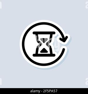 Time sticker. Hourglass icon. Timer expectations. Wait. Icon hours. Vector on isolated white background. EPS 10. Stock Vector