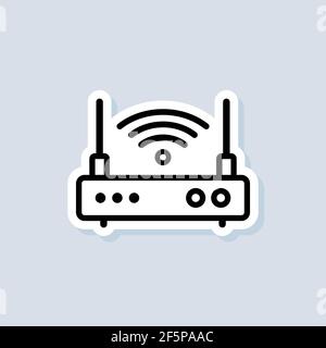 Wireless Router sticker. Wlan router icon or logo. Wifi connect. Vector on isolated white background. EPS 10. Stock Vector