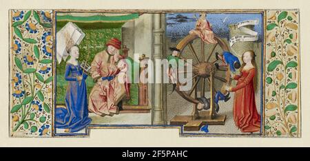 Miniatures from Boethius, Consolation de philosophie. Stock Photo