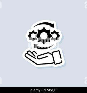 Gear settings sticker. Account settings. Gear icon. Cogwheel logo. Vector on isolated white background. EPS 10. Stock Vector