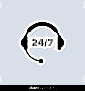 Support service sticker. Hotline icon. Customer support helpdesk logo symbol, assistant operator phoning badge, hotline communication, abstract headph Stock Vector