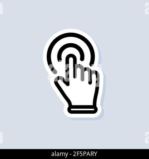 Clicking hand pointer sticker. Clicking cursor icon. Clicking finger icon, hand pointer. Vector on isolated white background. EPS 10. Stock Vector