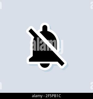 Mute Bell sticker. Alarm off, bell ring icon. Notification bell icon for incoming inbox message. Bell ring, alarm clock and smartphone application ale Stock Vector