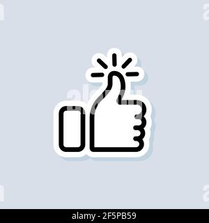 Thumb up sticker. Like icon. Hand like. Social media sign. Seal of approval. OK sign. Premium quality. Achievement badge. Quality mark. Vector on isol Stock Vector