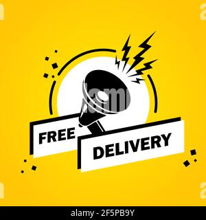 Megaphone with Free delivery speech bubble banner. Loudspeaker. Label for business, marketing and advertising. Vector on isolated background. EPS 10. Stock Vector