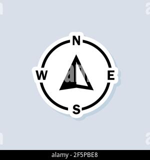 Compass sticker. Navigator arrow icon. Navigation technology, geolocation customizable illustration. GPS guide cursor. Vector on isolated background. Stock Vector