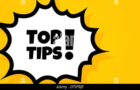 Top tips speech bubble banner. Pop art retro comic style. For business, marketing and advertising. Vector on isolated background. EPS 10. Stock Vector
