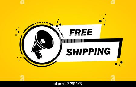 Megaphone with Free shipping speech bubble banner. Loudspeaker. Label for business, marketing and advertising. Vector on isolated background. EPS 10. Stock Vector