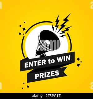 Megaphone with Enter to win prizes speech bubble banner. Loudspeaker. Label for business, marketing and advertising. Vector on isolated background. EP Stock Vector