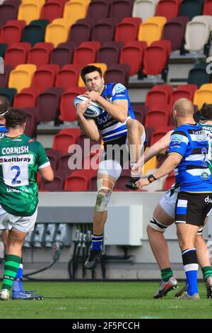 Brentford, England. 27 March 2021. Will Muir of Bath during the Gallagher Premiership match between London Irish and Bath at Brentford Community Stadium. Credit: Richard Perriman/Alamy Live News Stock Photo