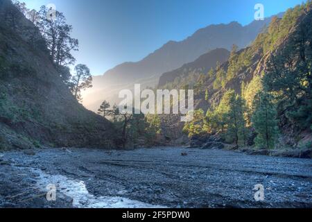 Barranco de Las Angustias at caldera de Taburiente at La Palma, Canary islands, Spain. Stock Photo