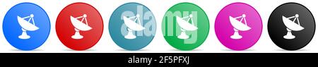 Antenna, satellite, dish, radar vector icons, set of circle gradient buttons in 6 colors options for webdesign and mobile applications Stock Vector